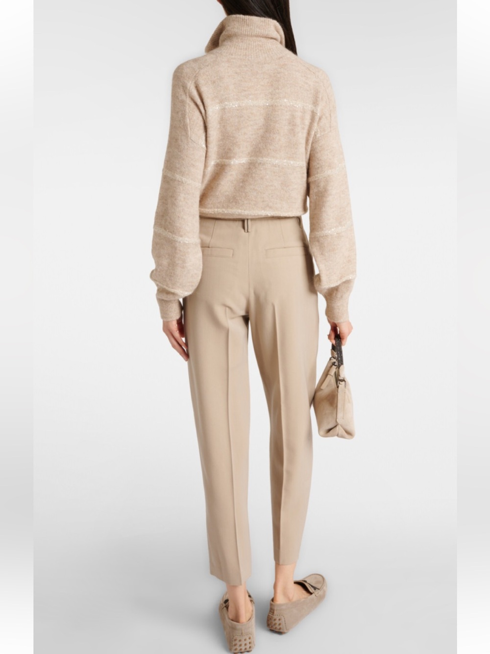 Brunello Cucinelli NWT Made Italy Size USA 2 I 38 Tailored Beige Trousers Monili